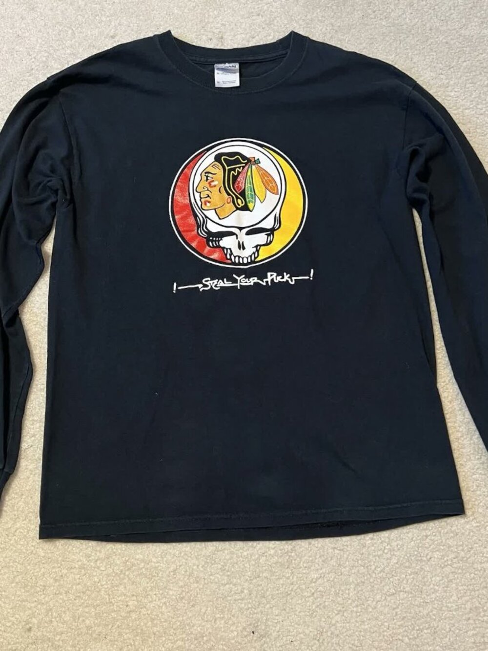 Chicago Blackhawks Grateful Dead Steal Your Puck Commit To Indian Shirt Mediun